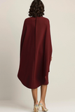Bordeauxrode koker Midi Cape formele jurk