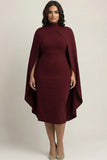 Bordeauxrode koker Midi Cape formele jurk