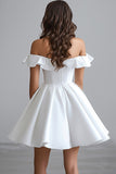 Off The Shoulder A Line Mini Witte Afstuderen Jurk