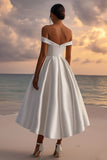 Satijn Off The Shoulder Thee Lengte Witte Trouwjurk