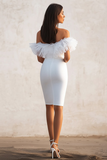 Witte Off The Shoulder Bodycon Ruffle Afstuderen Jurk