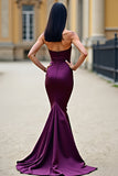 Bodycon Plum Spaghettibandjes Lange Satijnen Galajurk