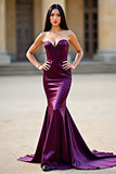 Bodycon Plum strapless korset lange satijnen galajurk