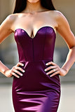 Bodycon Plum strapless korset lange satijnen galajurk