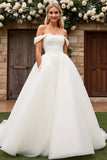 Sierlijke Off the Shoulder Witte A Line Trouwjurk