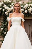 Sierlijke Off the Shoulder Witte A Line Trouwjurk