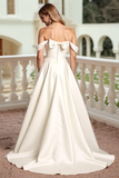 Satijn A Line witte off-shoulder trouwjurk met strik