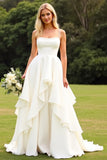 Chiffon A Line Ruffle Ivoor Trouwjurk met Kant