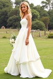 Chiffon A Line Ruffle Ivoor Trouwjurk met Kant