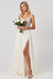 Ivoor A Line Chiffon Lace Lange Trouwjurk Met Split