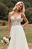 Ivoor A Line Chiffon Lace Lange Trouwjurk Met Split