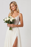 Ivoor A Line Chiffon Lace Lange Trouwjurk Met Split