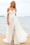 Ivoor A Line Off the Shoulder trouwjurk met split