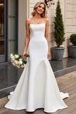 Elegante Strapless Zeemeermin Ivoor Satijn Trouwjurk