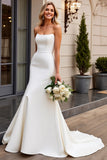 Elegante Strapless Zeemeermin Ivoor Satijn Trouwjurk