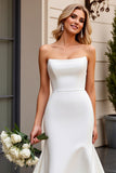 Elegante Strapless Zeemeermin Ivoor Satijn Trouwjurk