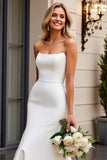 Elegante Strapless Zeemeermin Ivoor Satijn Trouwjurk