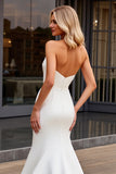 Elegante Strapless Zeemeermin Ivoor Satijn Trouwjurk