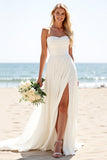 Ivoor Chiffon Strapless A-lijn trouwjurk