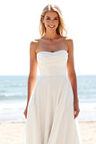 Ivoor Chiffon Strapless A-lijn trouwjurk