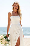 Ivoor Chiffon Strapless A-lijn trouwjurk