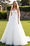 Stretch Satijn Organza Ivoor A Line Strapless Trouwjurk