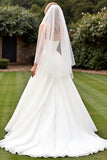 Stretch Satijn Organza Ivoor A Line Strapless Trouwjurk