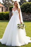 Stretch Satijn Organza Ivoor A Line Strapless Trouwjurk