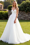 Stretch Satijn Organza Ivoor A Line Strapless Trouwjurk