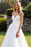 Stretch Satijn Organza Ivoor A Line Strapless Trouwjurk