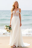 Chiffon Kant Cold Shoulder A Line Trouwjurk