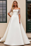 lvory een lijn Off The Shoulder opgestikte lange trouwjurk