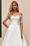 lvory een lijn Off The Shoulder opgestikte lange trouwjurk