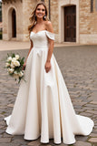 lvory A Line Off The Shoulder Satijnen Lange Trouwjurk