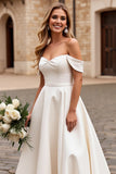 lvory A Line Off The Shoulder Satijnen Lange Trouwjurk