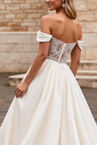 lvory A Line Off The Shoulder Satijnen Lange Trouwjurk
