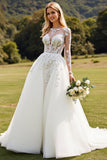 Lange Mouwen lvory A Line Kant Appliqued Trouwjurk