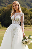 Lange Mouwen lvory A Line Kant Appliqued Trouwjurk