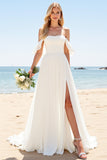 lvory A Line Off The Shoulder Lange Trouwjurk met Split