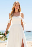 lvory A Line Off The Shoulder Lange Trouwjurk met Split