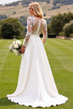 Witte Bodycon diepe V-hals en lange mouwen satijnen bruidsjumpsuit