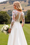 Witte Bodycon diepe V-hals en lange mouwen satijnen bruidsjumpsuit