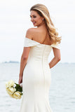 Witte zeemeermin Off The Shoulder Satijnen Lange Bruidsjurk Met Kant