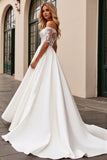 lvory A Line Off The Shoulder Kanten Lange Trouwjurk