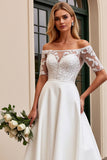 lvory A Line Off The Shoulder Kanten Lange Trouwjurk