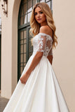 lvory A Line Off The Shoulder Kanten Lange Trouwjurk