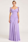 Lila A Line Lange Chiffon Bruidsmeisjesjurk met Split