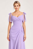 Lila A Line Lange Chiffon Bruidsmeisjesjurk met Split