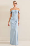 Hemelsblauw Off The Shoulder Chiffon Lange Bruidsmeisjesjurk