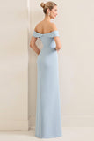 Hemelsblauw Off The Shoulder Chiffon Lange Bruidsmeisjesjurk